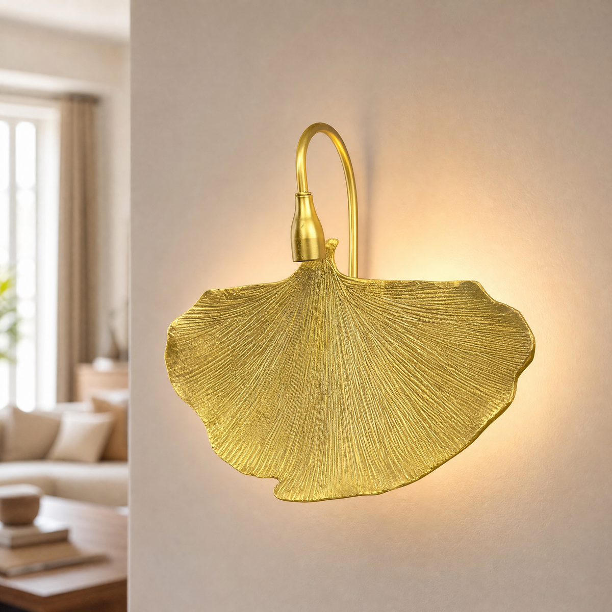 Textured Metal Leaf Wall Sconce with Gold Finish