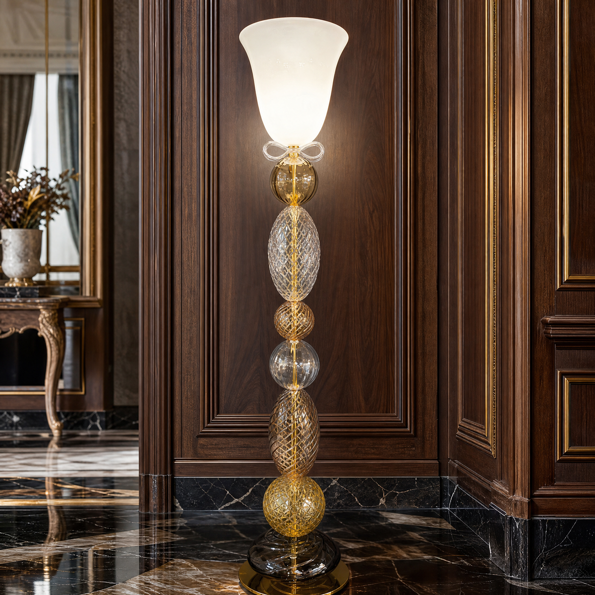 Textured Multi-Colored Glass Torchiere Floor Lamp