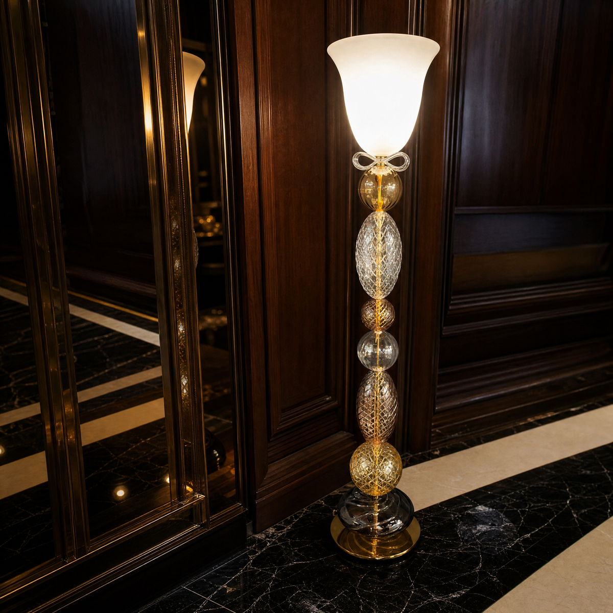 Textured Multi-Colored Glass Torchiere Floor Lamp