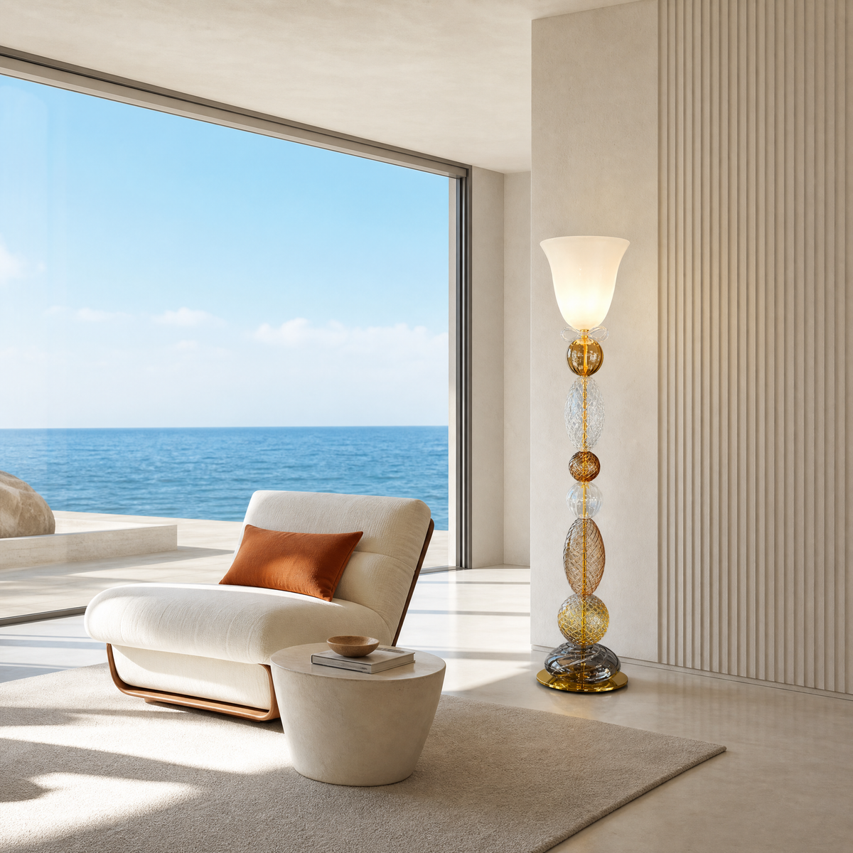Textured Multi-Colored Glass Torchiere Floor Lamp