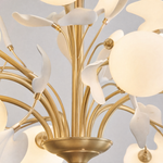 Thalia Ginkgo Leaf Chandelier with White Glass Globes and Ceramic Leaves