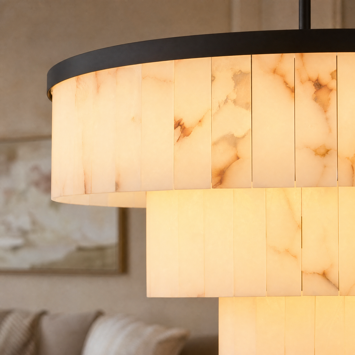 Three-Tier Stacked Marble Round Pendant 900 - Black