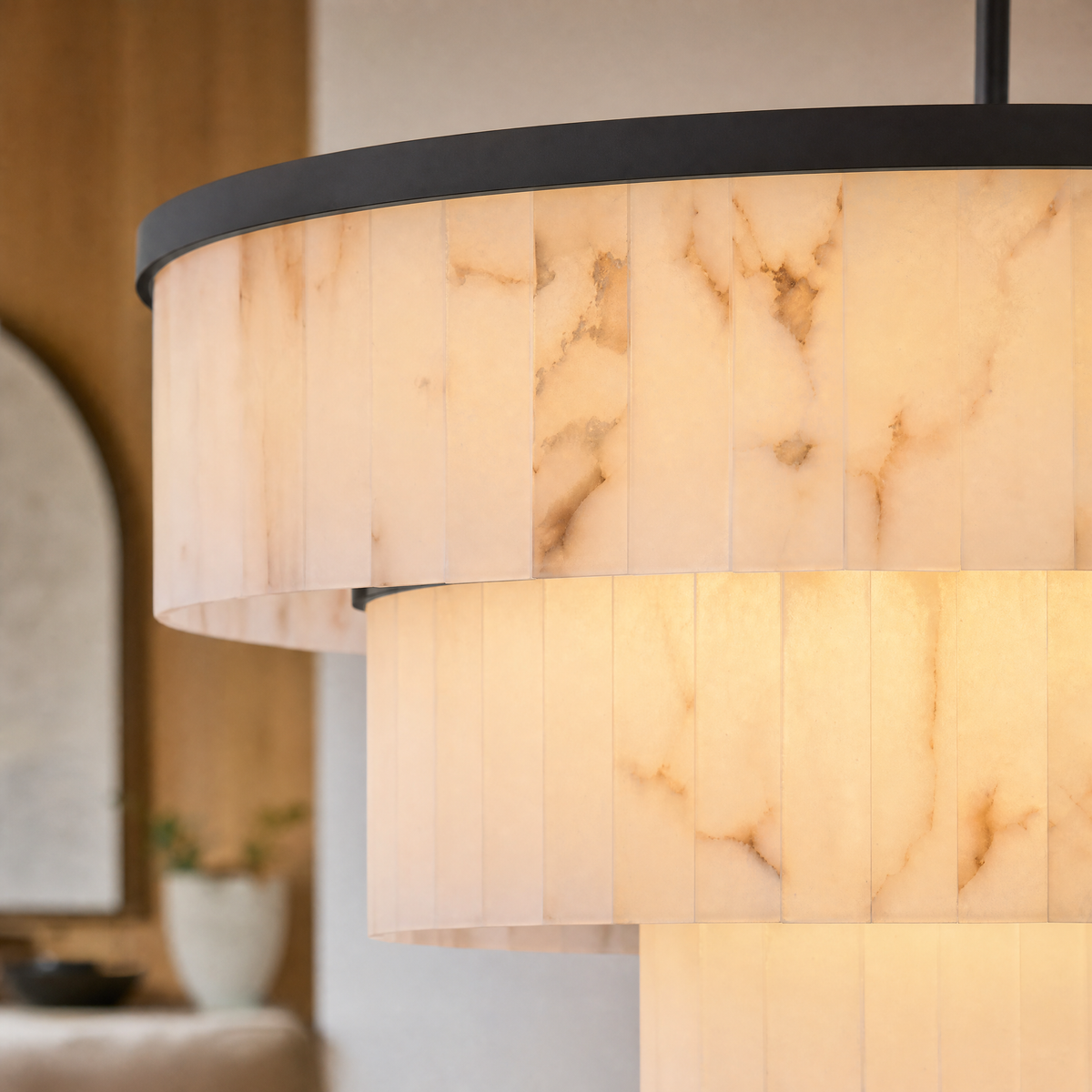 Three-Tier Stacked Marble Round Pendant 900 - Black