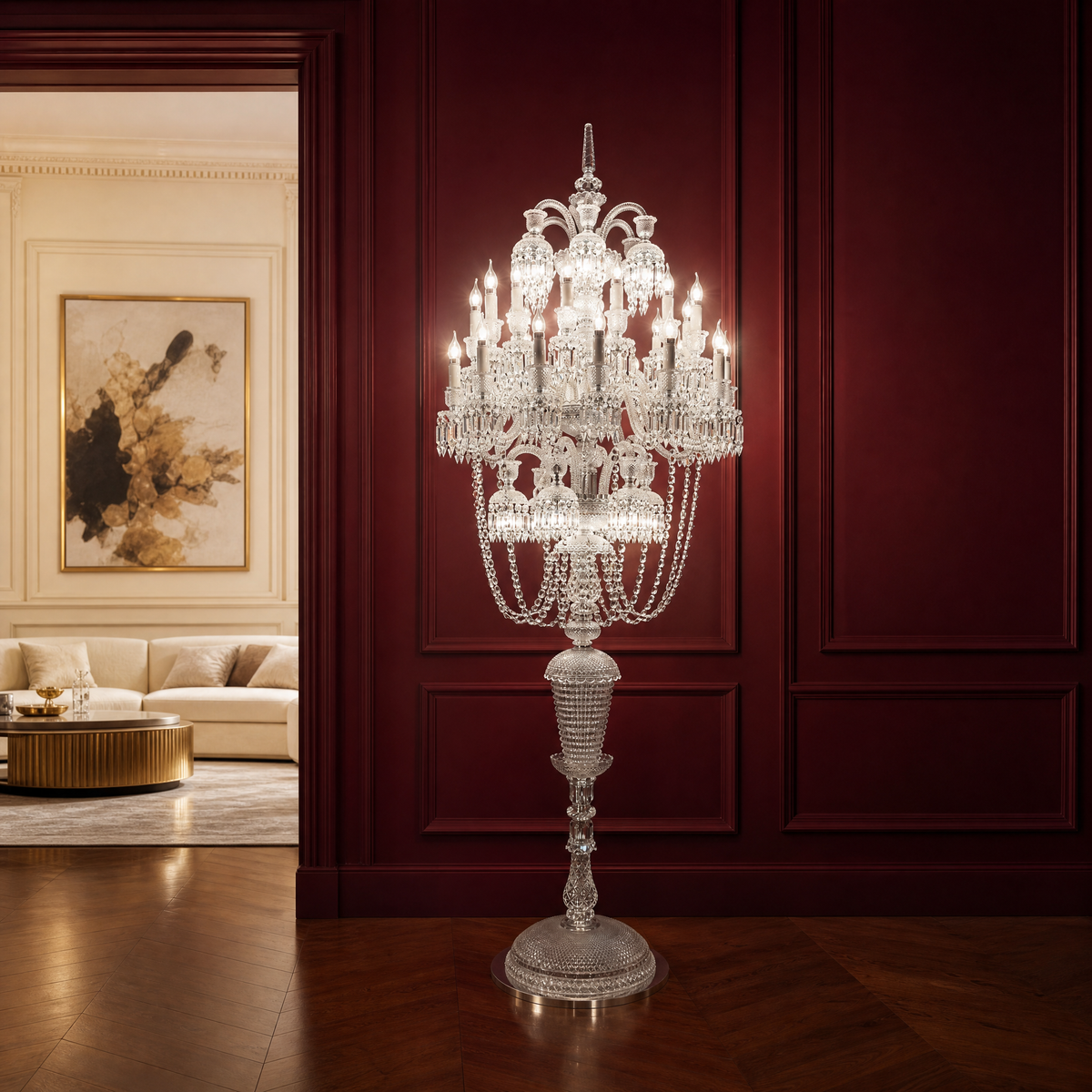 Tiered Beaded Crystal Floor Lamp