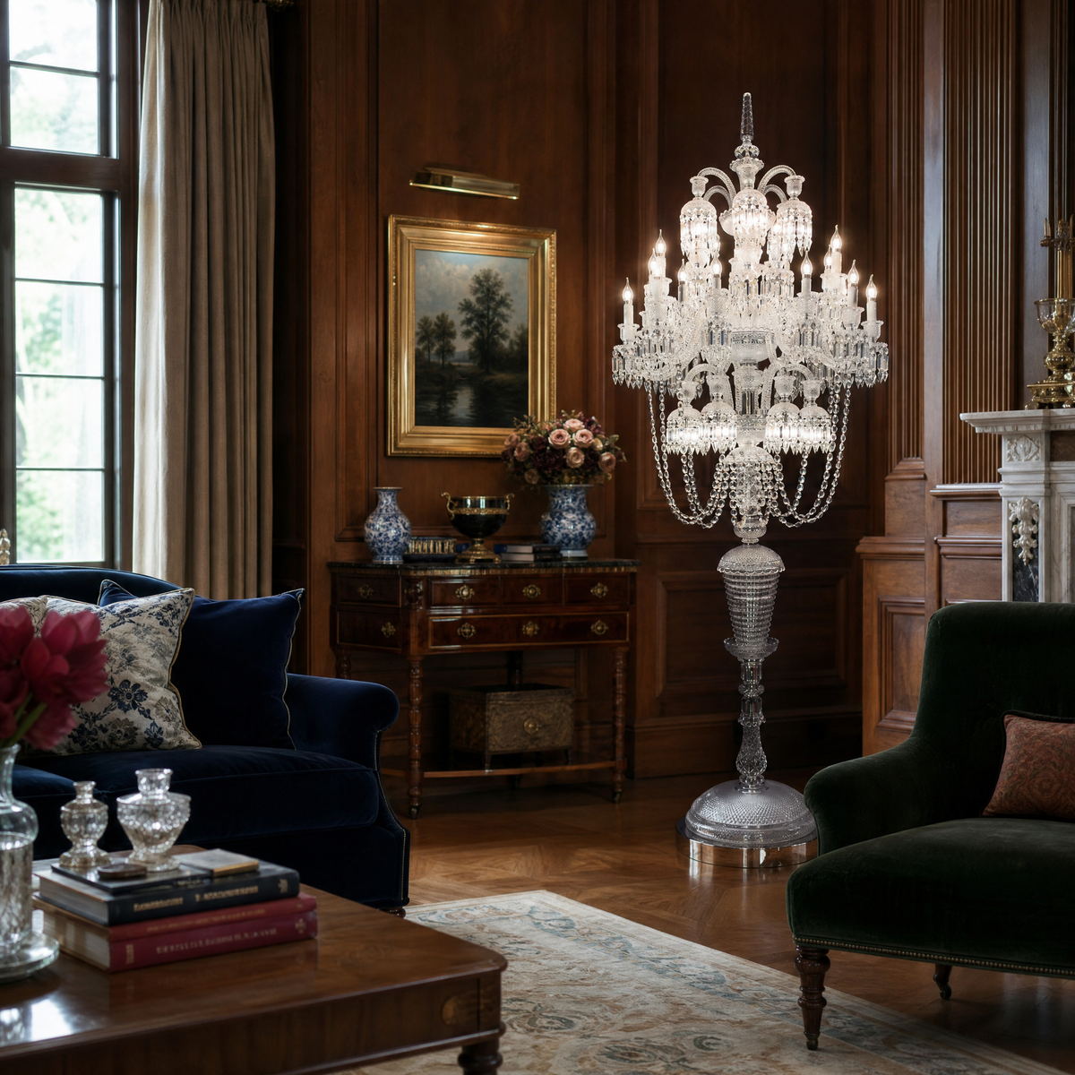Tiered Beaded Crystal Floor Lamp