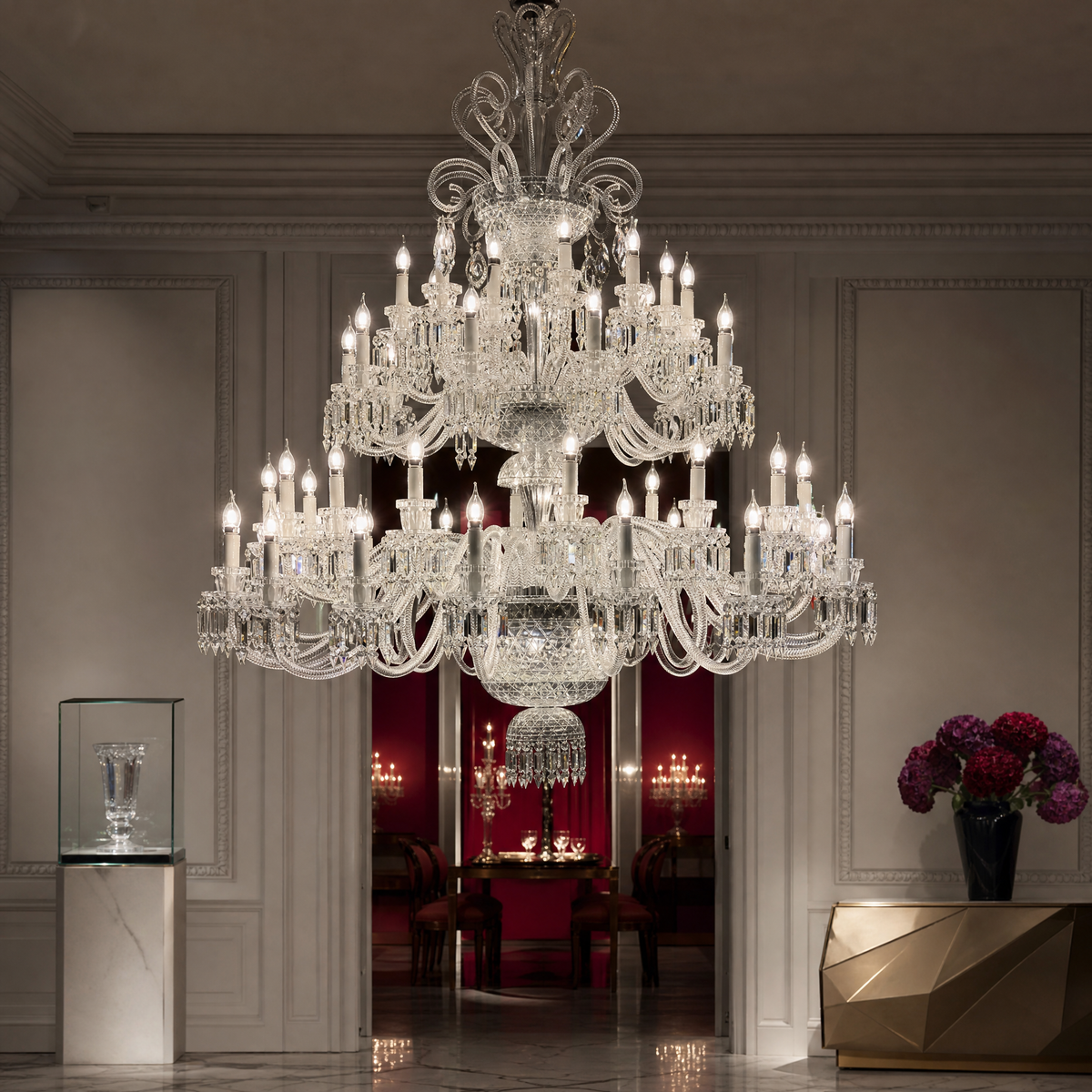 Tiered Candle Glass Crystal Chandelier