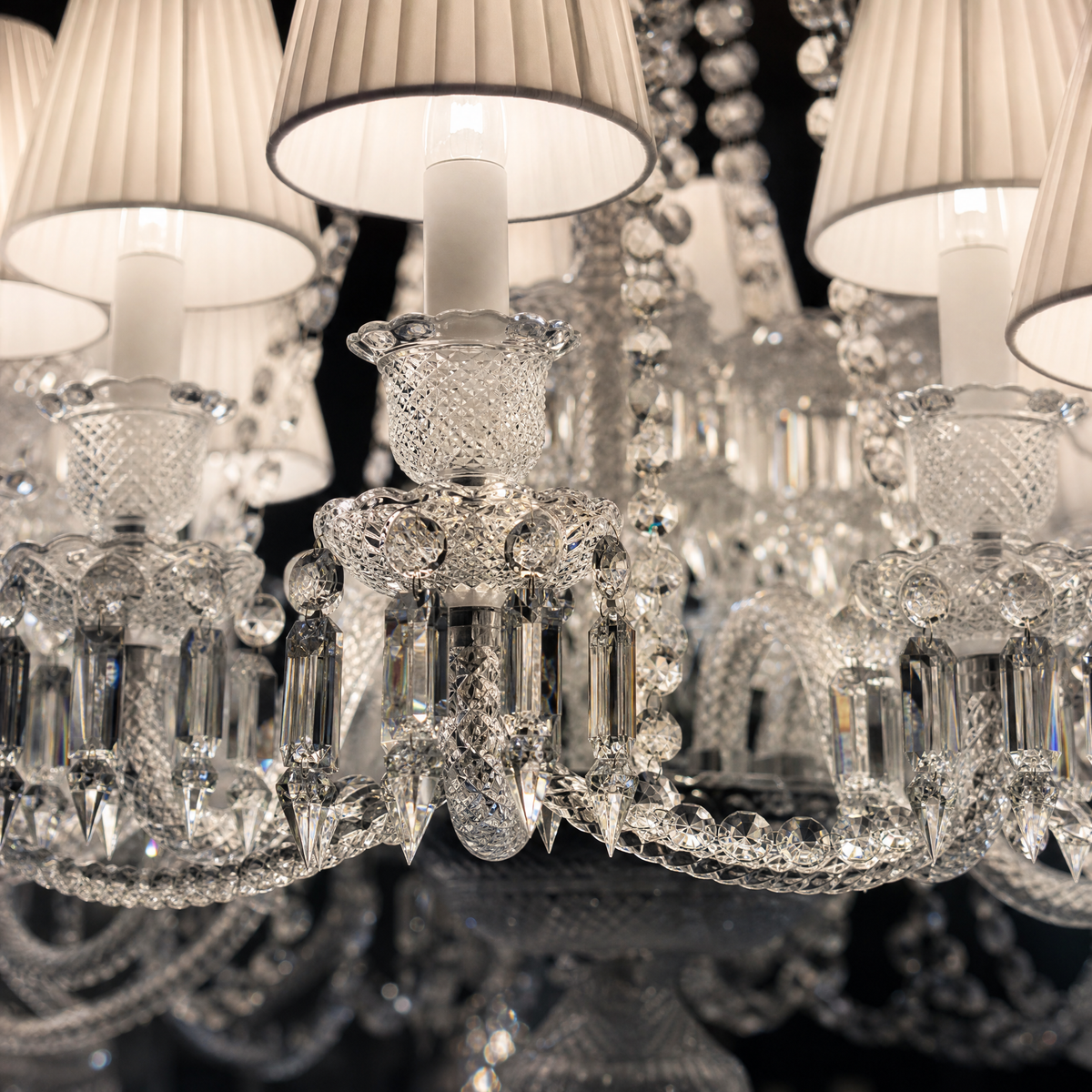 Tiered Crystal Chandelier with Fabric Shades