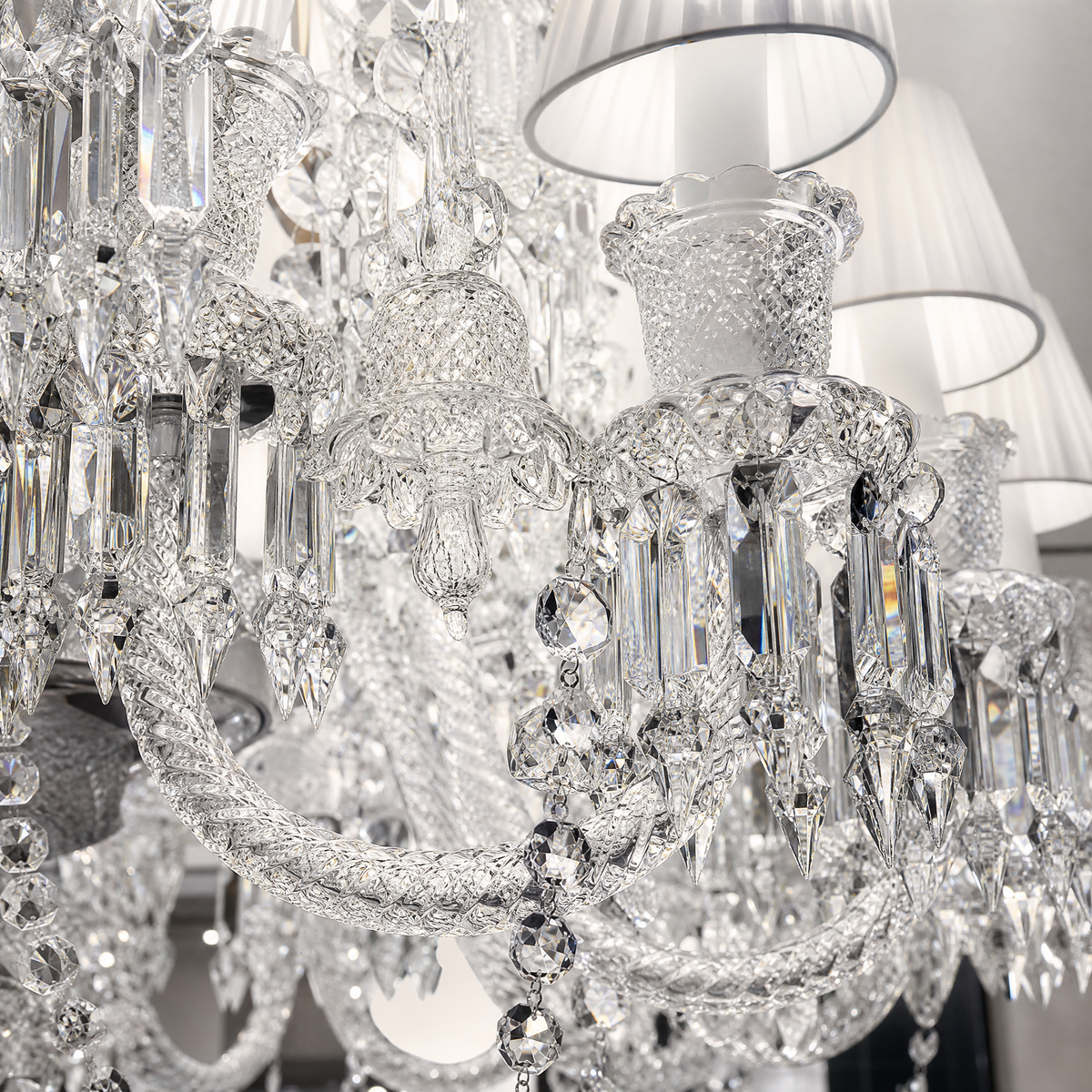 Tiered Crystal Chandelier with Fabric Shades