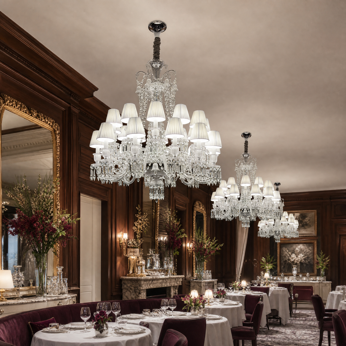 Tiered Crystal Chandelier with Fabric Shades