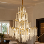Tiered Gold Branch Chandelier with Cascading Crystal Droplets