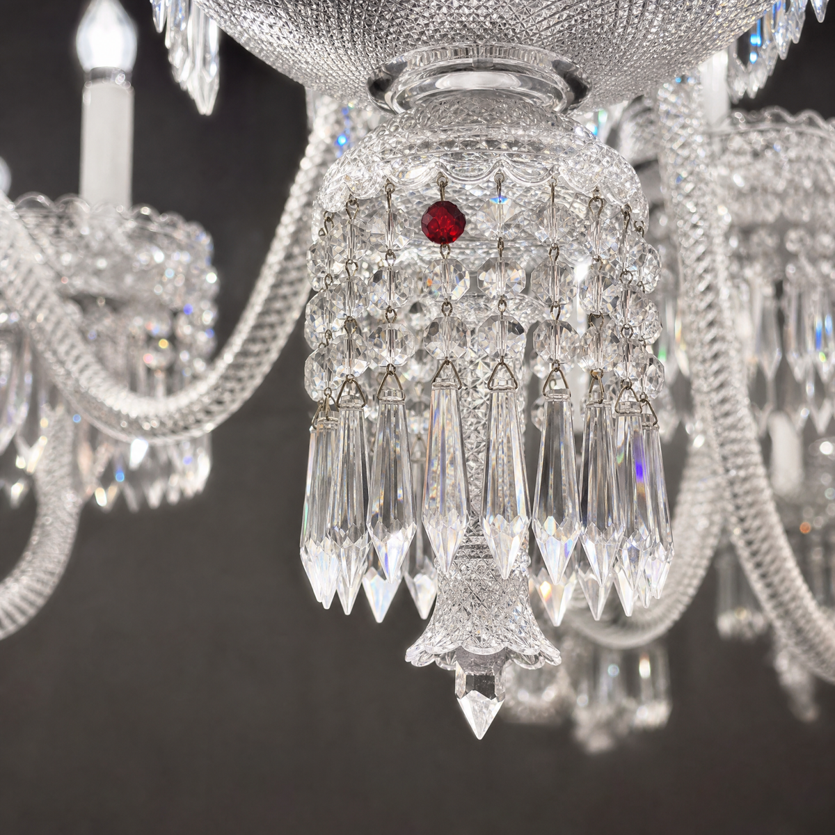 Tiered Red Accent Faceted Crystal Candle Chandelier