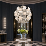 Tiered White Pleated Shade Crystal Chandelier