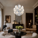 Tiered White Pleated Shade Crystal Chandelier