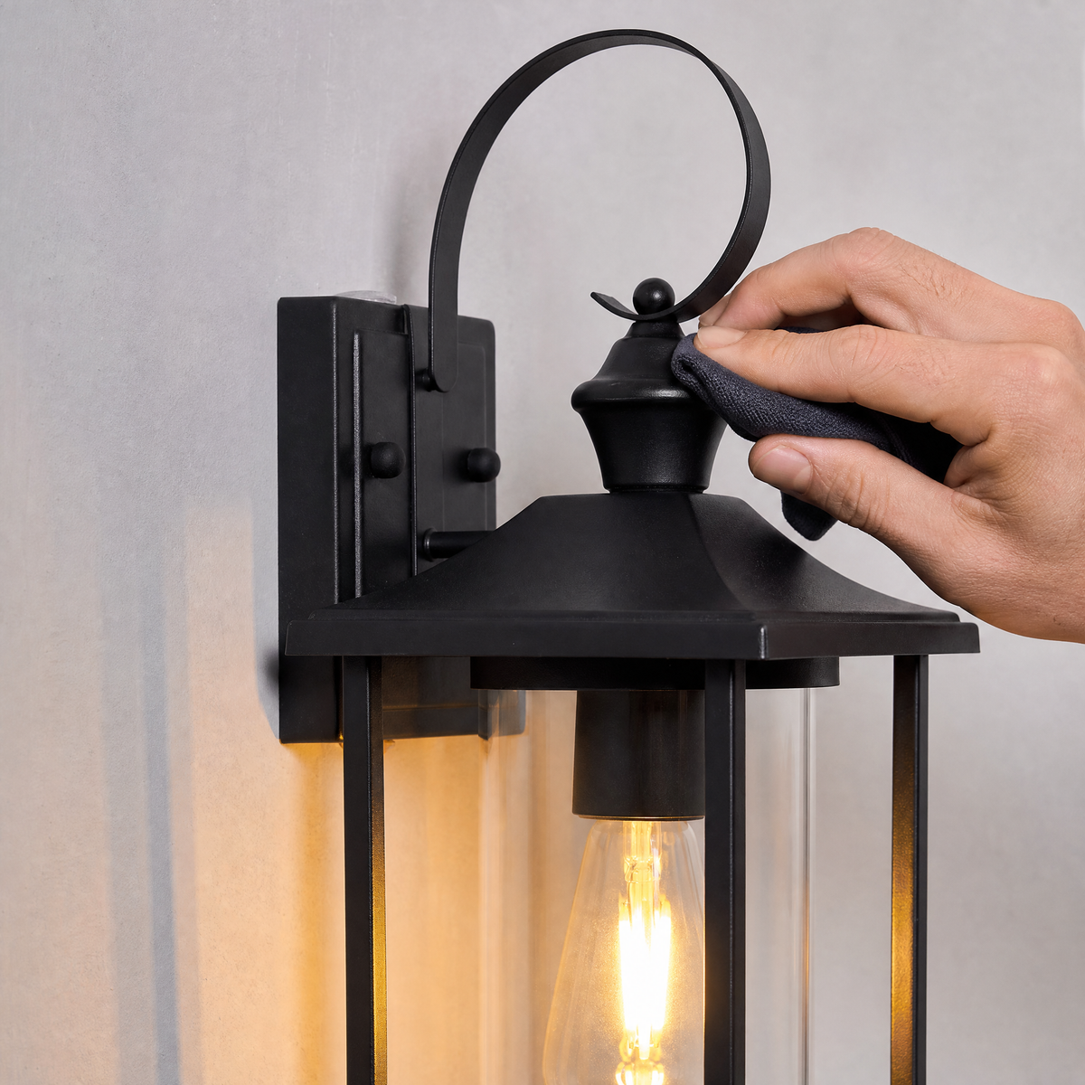Traditional Matte Black Steel Outdoor Wall Lantern with Clear Glass
