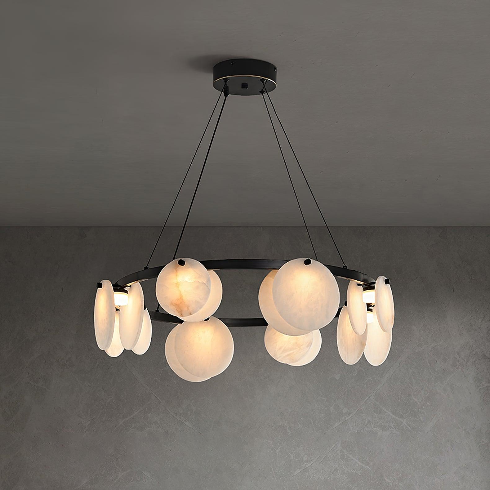 Elegant Trinidad Alabaster 8-12 Head Brass & White Chandelier