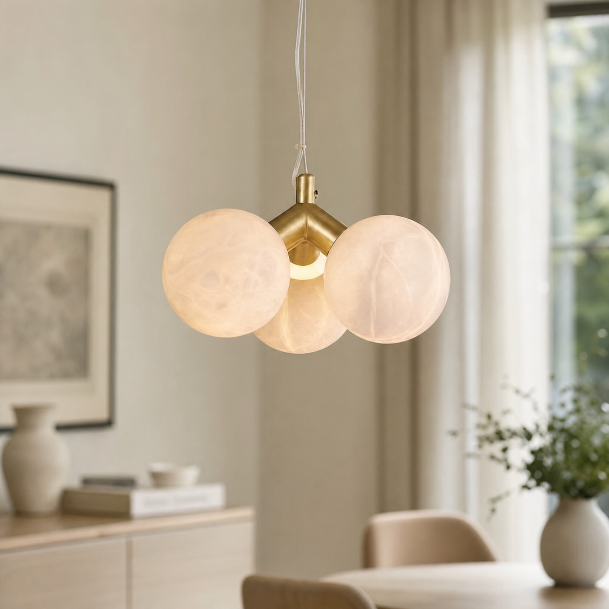 Triple Orb Cluster Alabaster Pendant Light