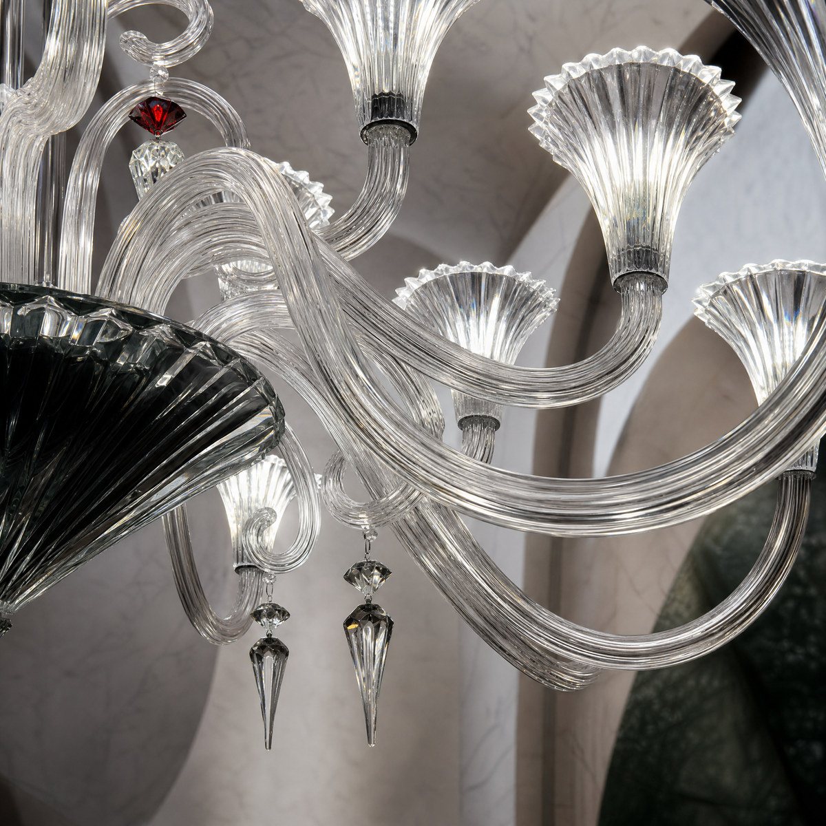 Trumpet Fluted Glass Curved Arms Chandelier