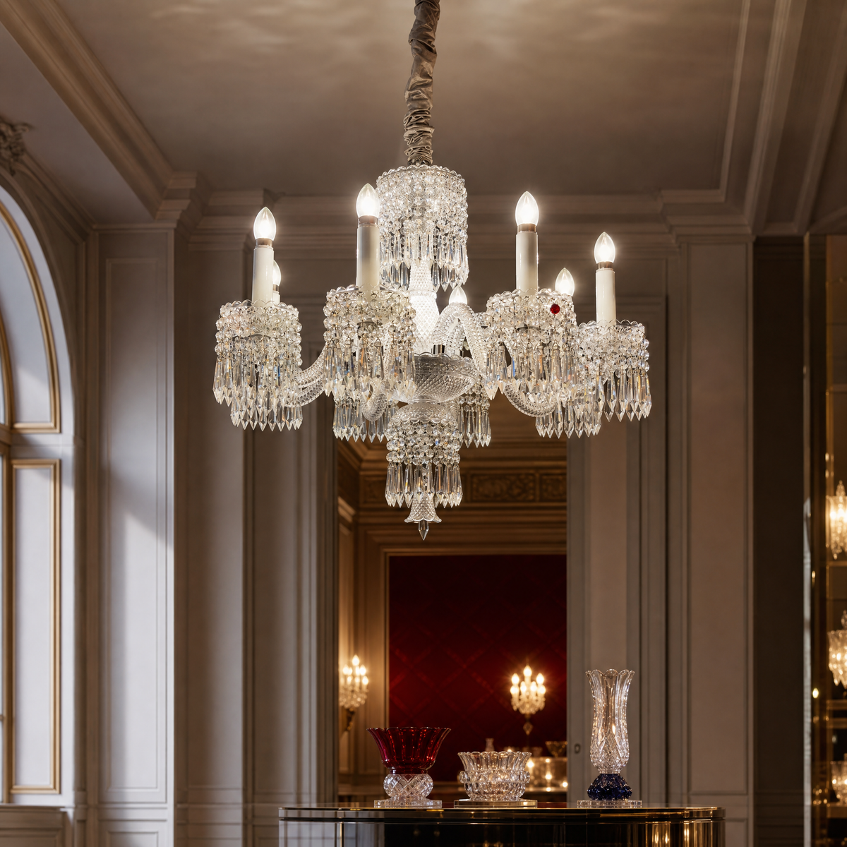 Two-Tier Candle Faceted Crystal Chandelier