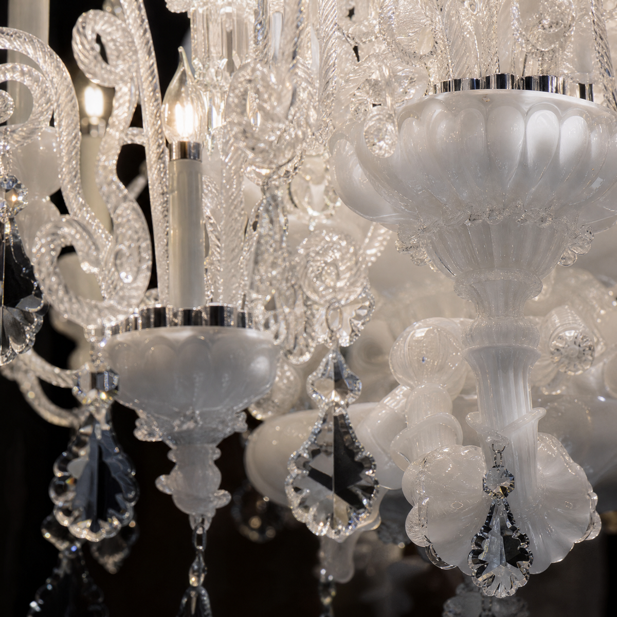Two-Tier White Opal Glass Chandelier