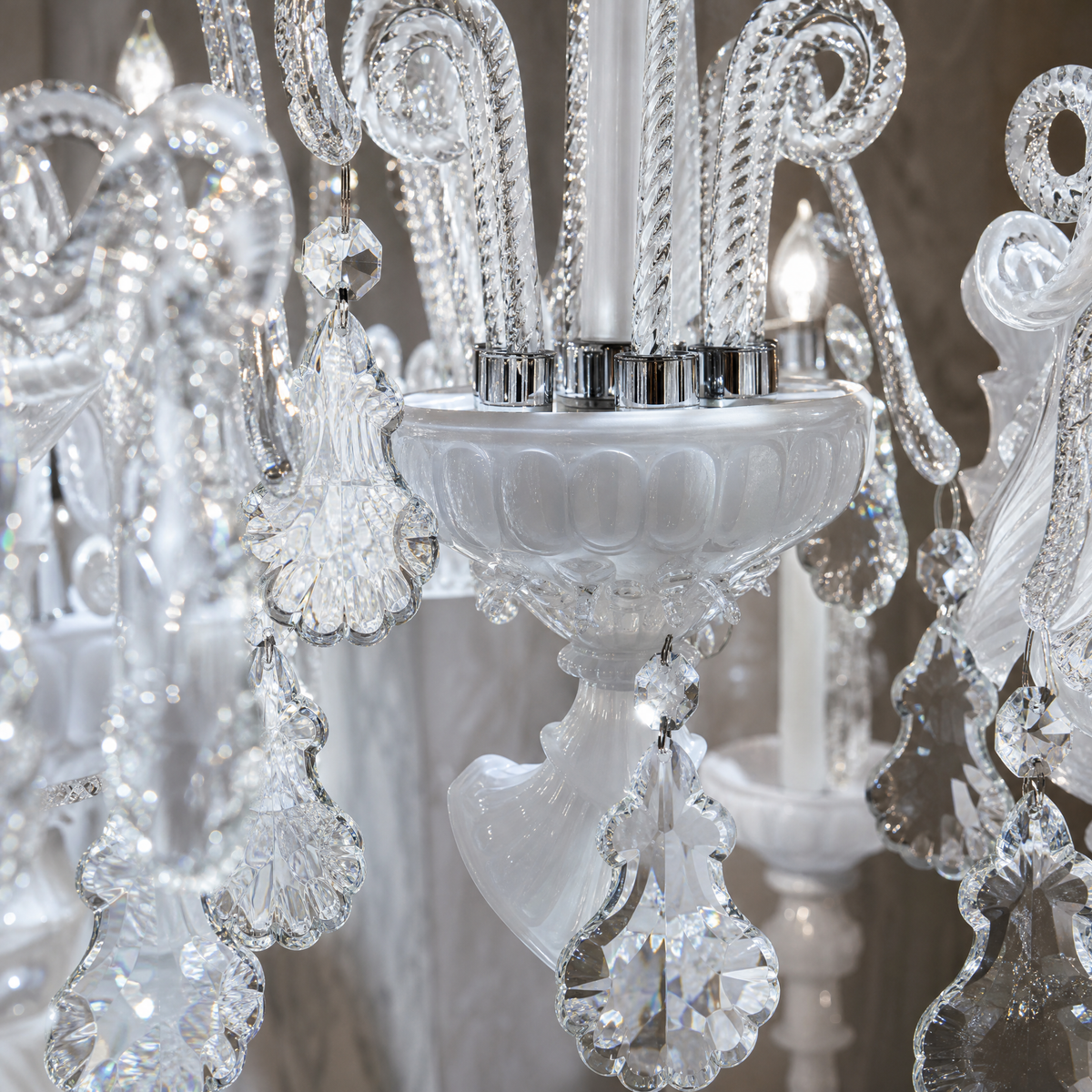 Two-Tier White Opal Glass Chandelier