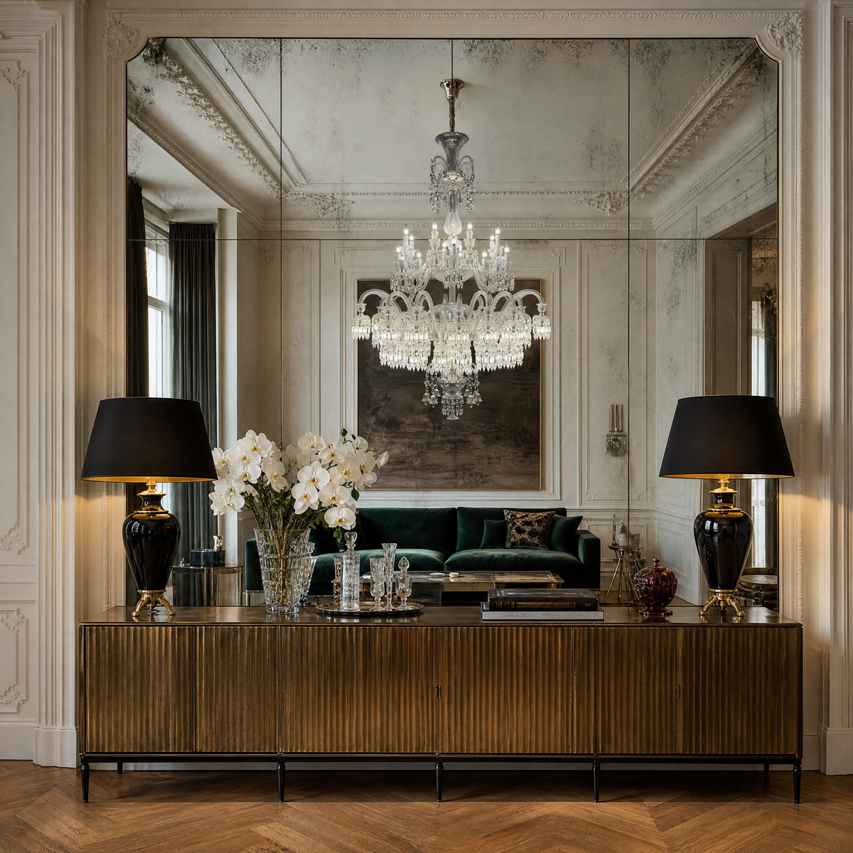 Two-Tier White Opal Glass Chandelier