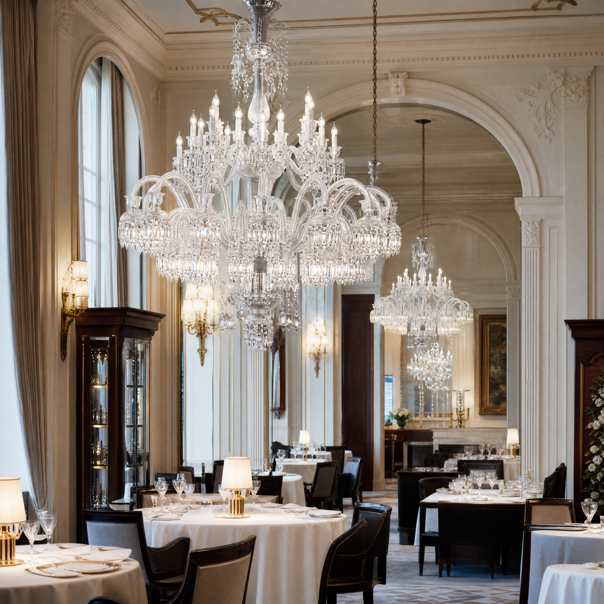 Two-Tier White Opal Glass Chandelier