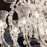 Two-Tiered Fluted Glass Prism Drop Chandelier