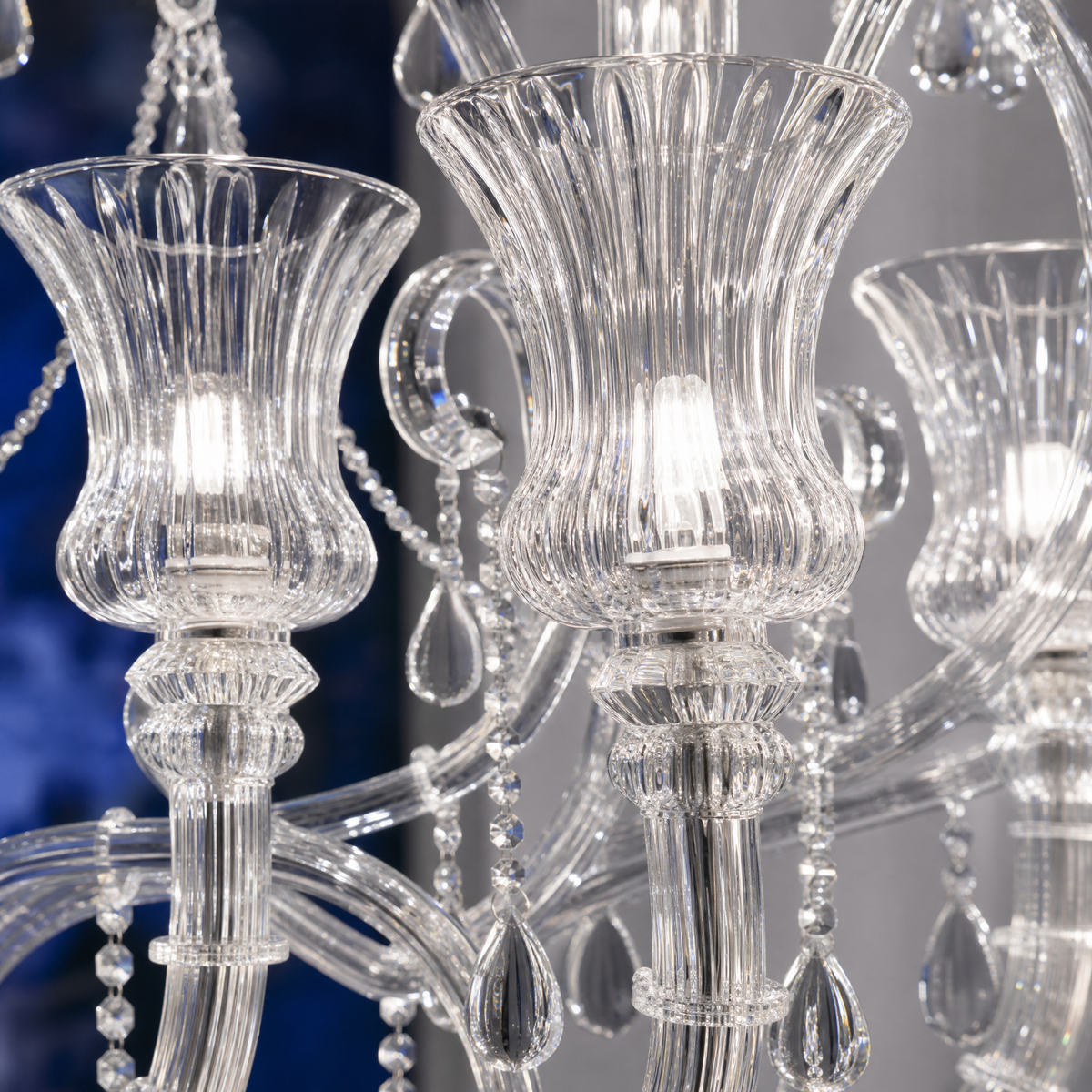 Two-Tiered Fluted Glass Prism Drop Chandelier