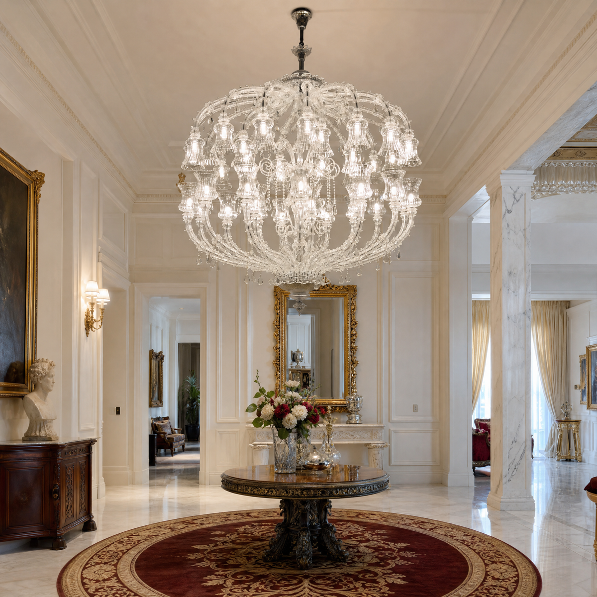 Two-Tiered Fluted Glass Prism Drop Chandelier