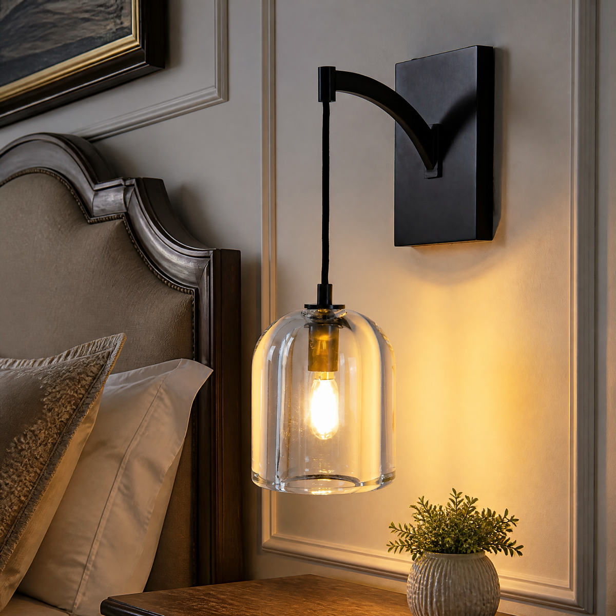 Upper and Lower Glass Tube Double-Layer Round Pendant - 30-Light - Black