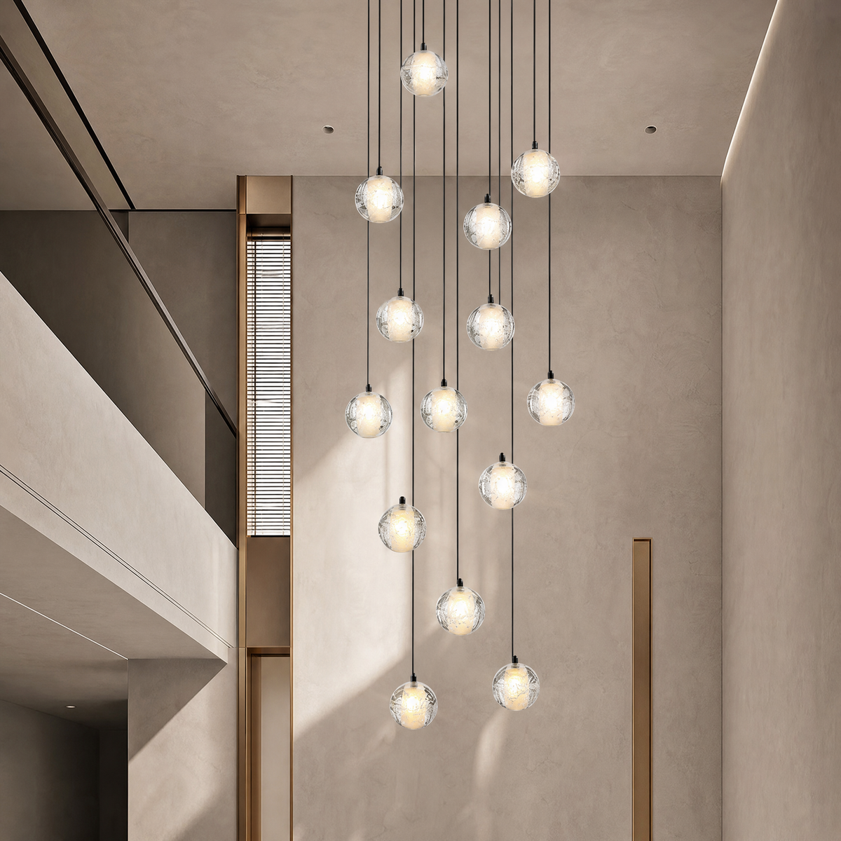Upper and Lower Glass Tube Round Pendant - 16-Light - Copper Color (Drainage Model)