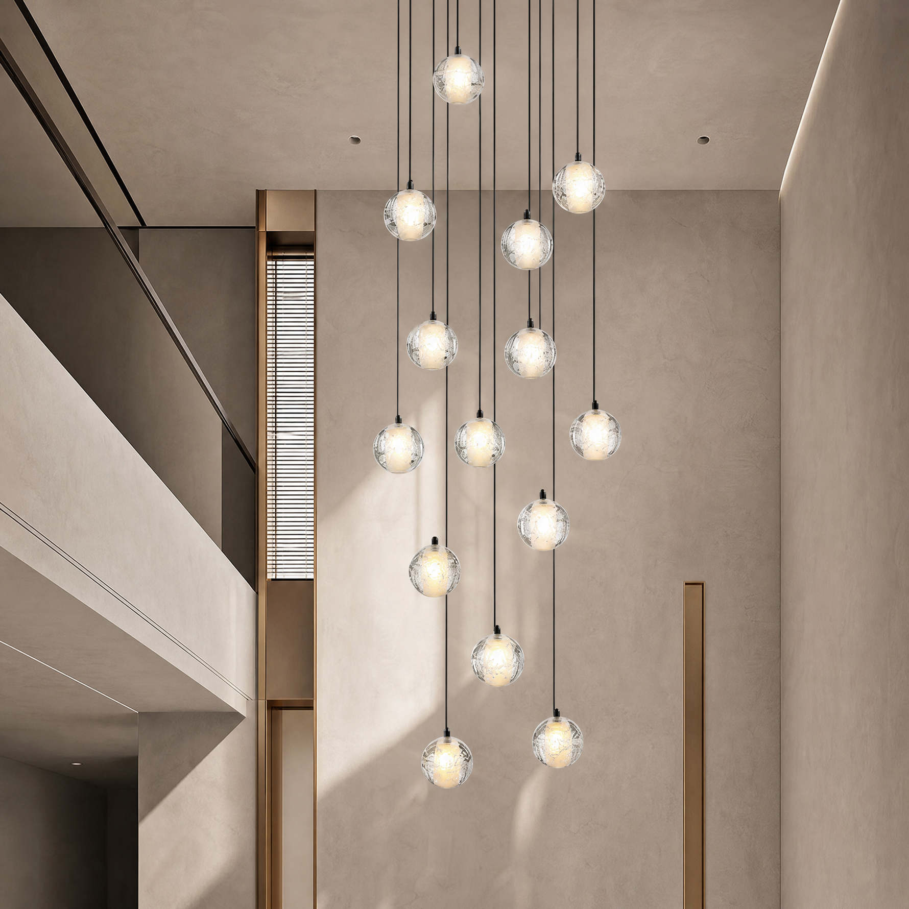 Upper and Lower Glass Tube Round Pendant - 16-Light - Copper Color (Drainage Model)