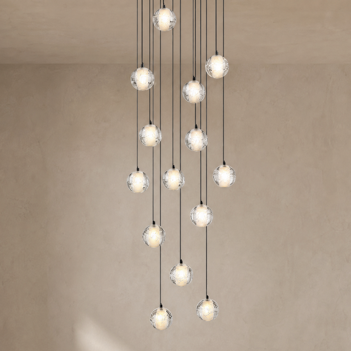Upper and Lower Glass Tube Round Pendant - 16-Light - Copper Color (Drainage Model)