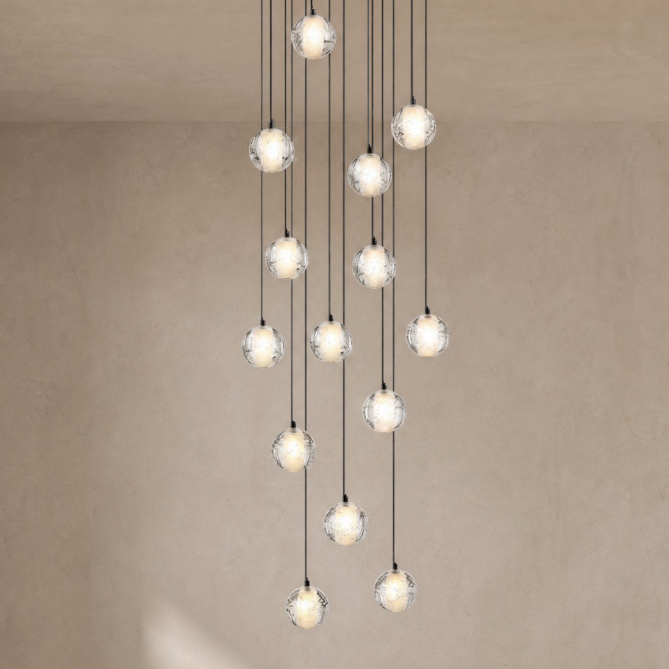 Upper and Lower Glass Tube Round Pendant - 16-Light - Copper Color (Drainage Model)