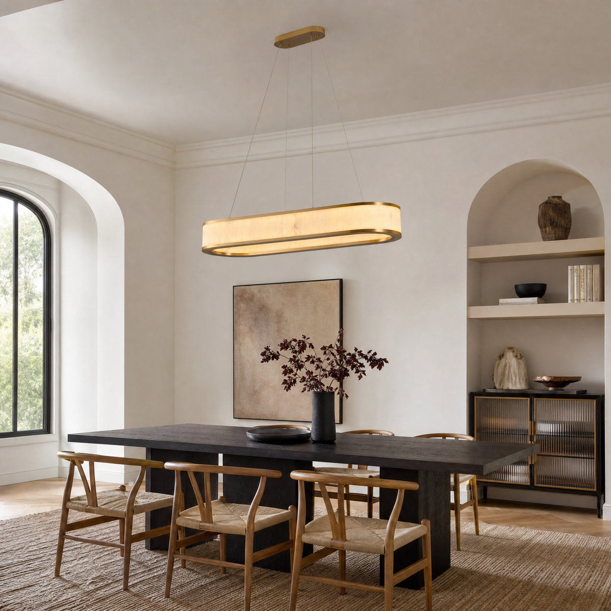 Vivian Alabaster Modern Oval Chandelier