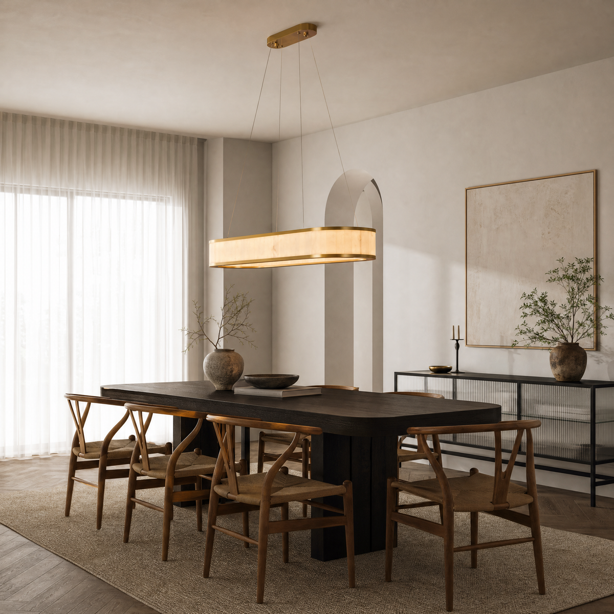 Vivian Alabaster Modern Oval Chandelier