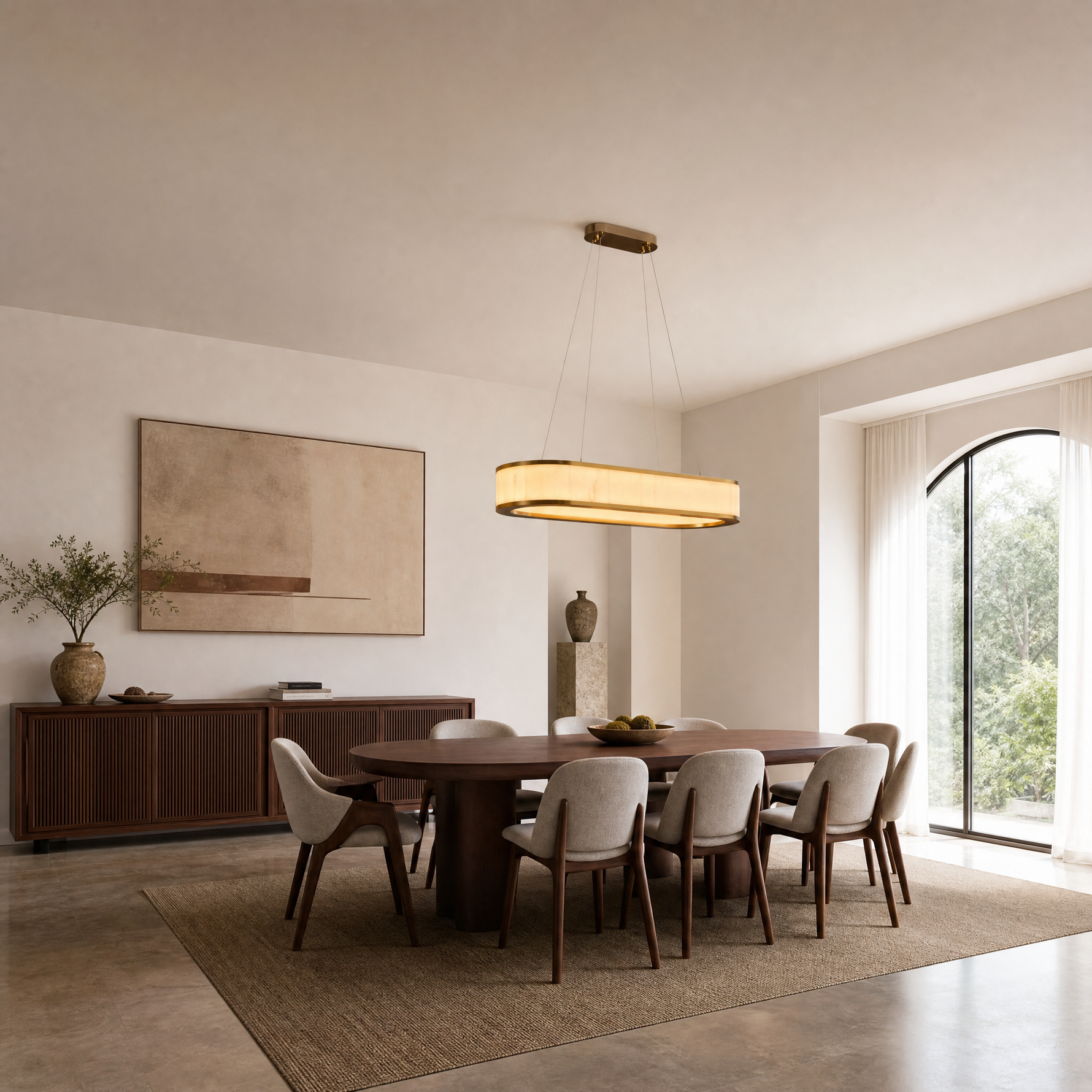 Vivian Alabaster Modern Oval Chandelier