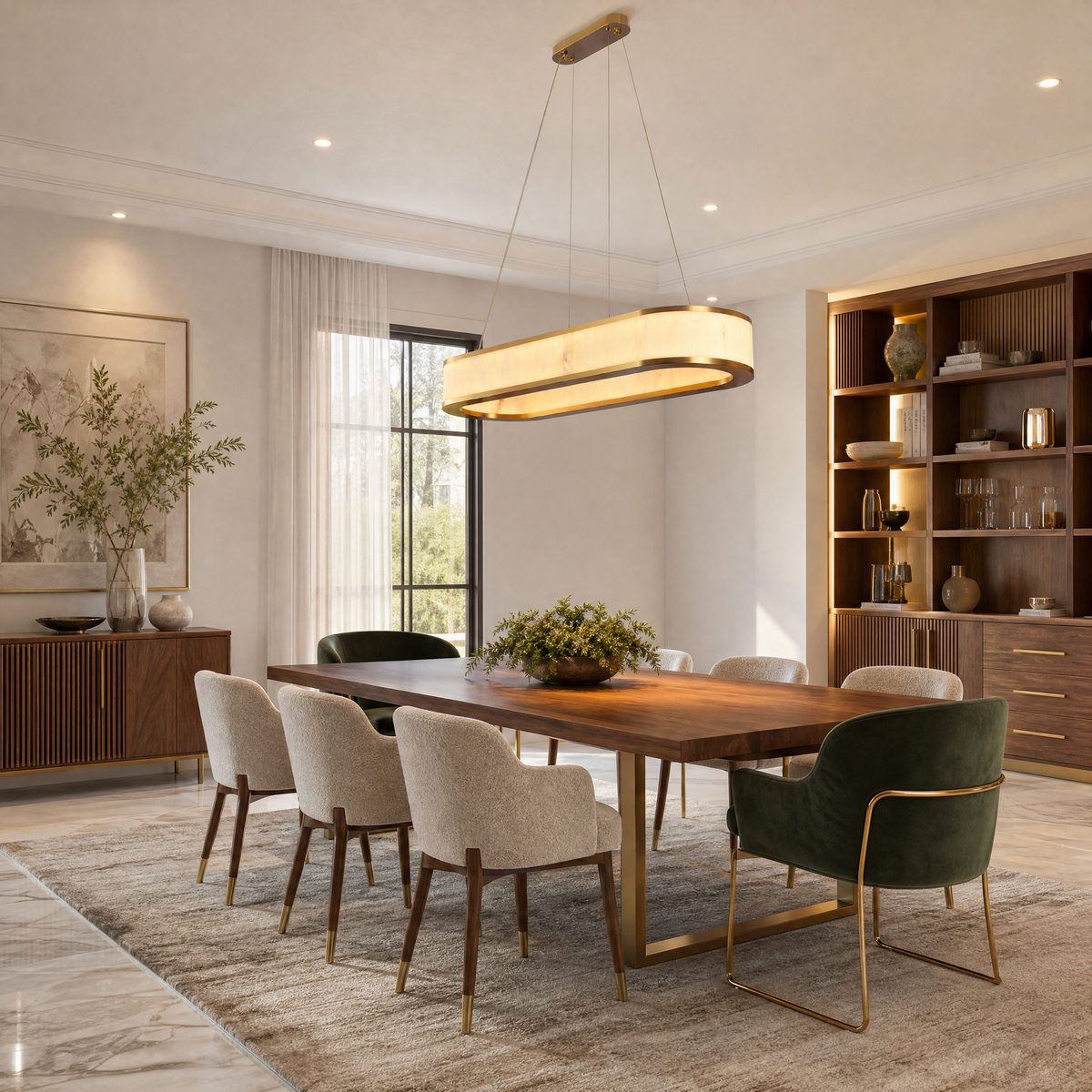 Vivian Alabaster Modern Oval Chandelier