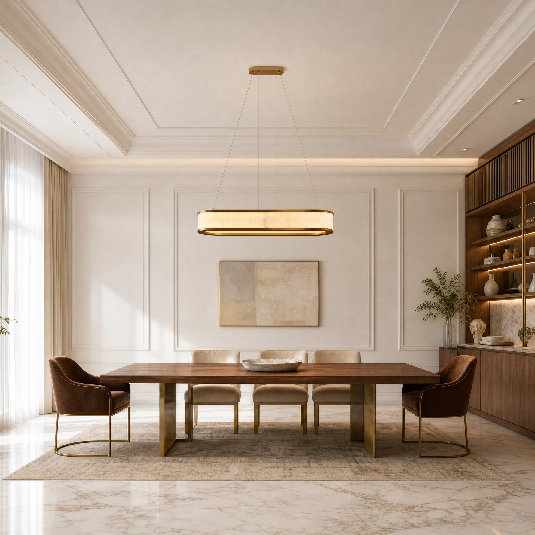Vivian Alabaster Modern Oval Chandelier