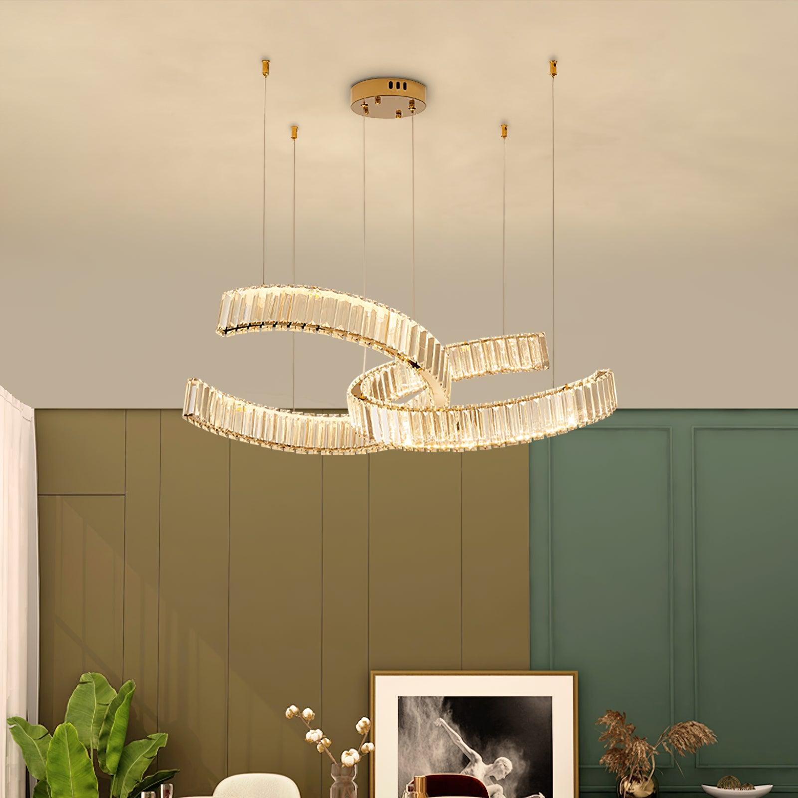 Gold Vortex Crystal LED Chandelier with Bi-Color Lighting