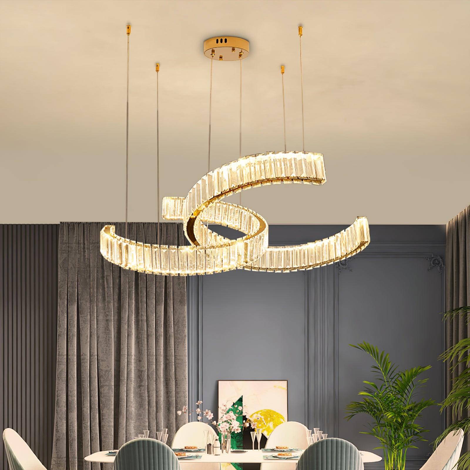 Gold Vortex Crystal LED Chandelier with Bi-Color Lighting