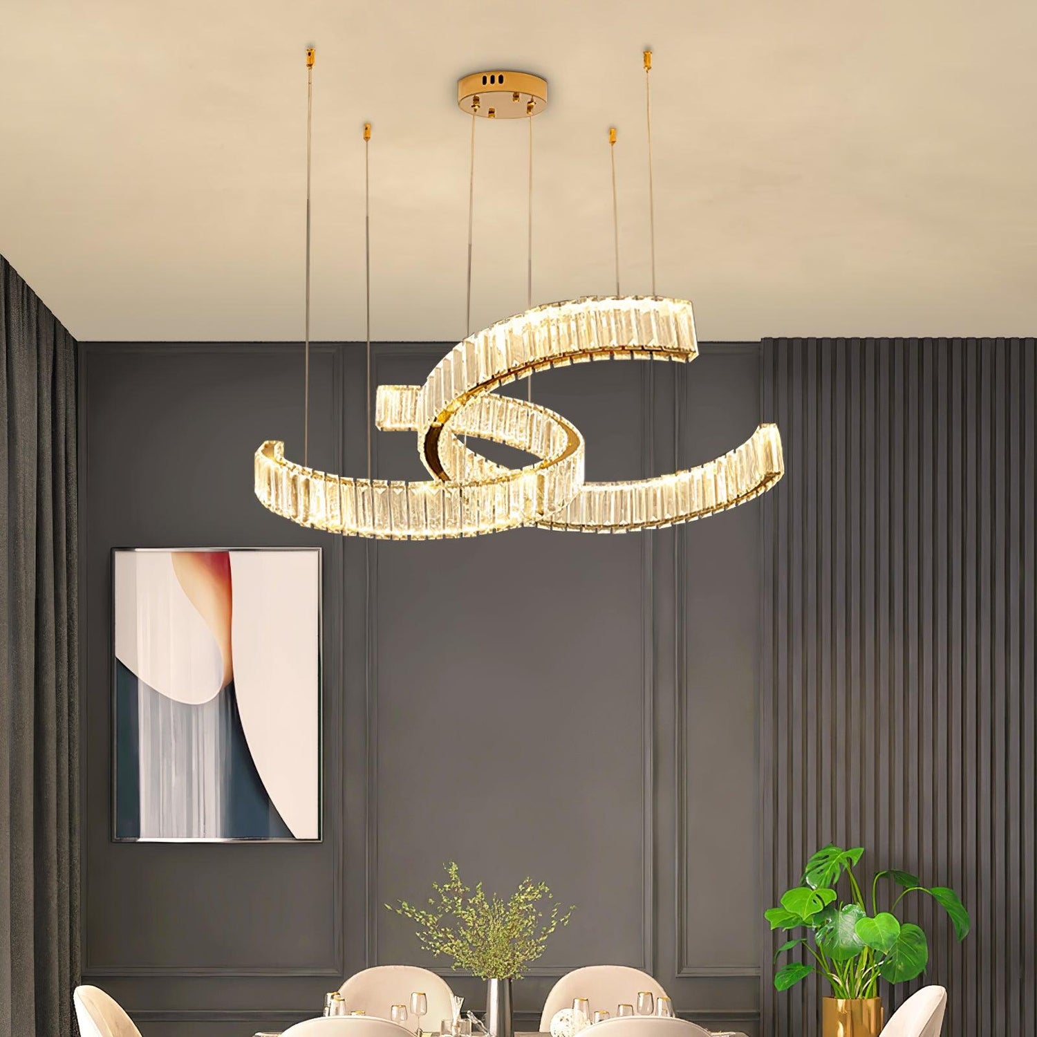 Gold Vortex Crystal LED Chandelier with Bi-Color Lighting
