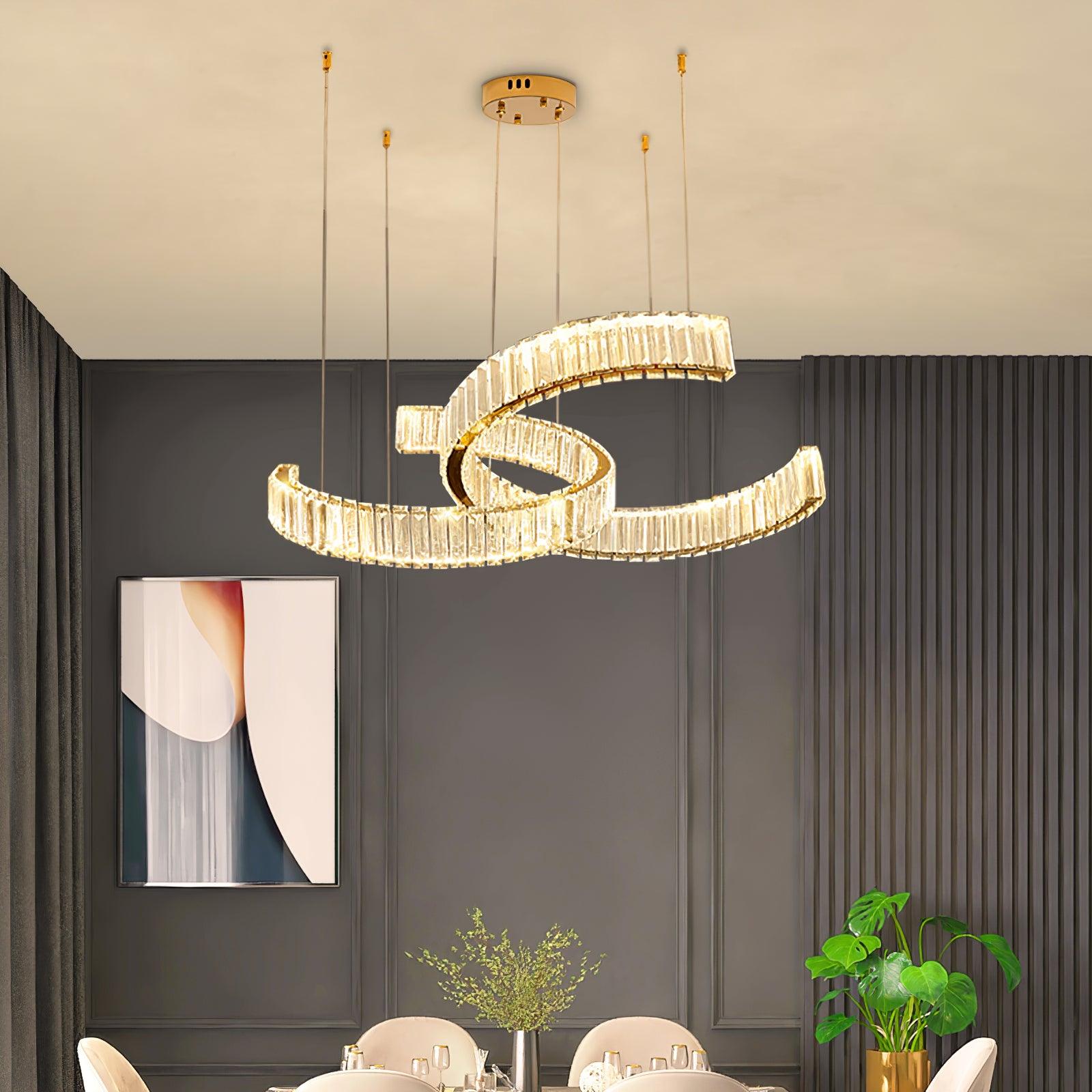 Gold Vortex Crystal LED Chandelier with Bi-Color Lighting