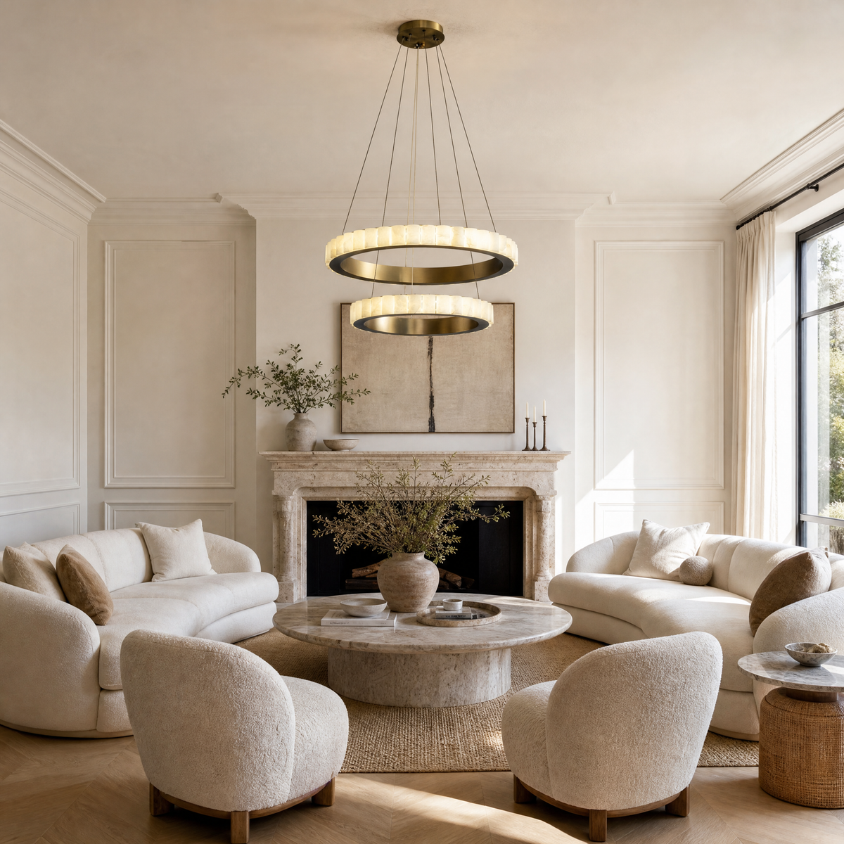 Votelle Alabaster Double Ring Chandelier