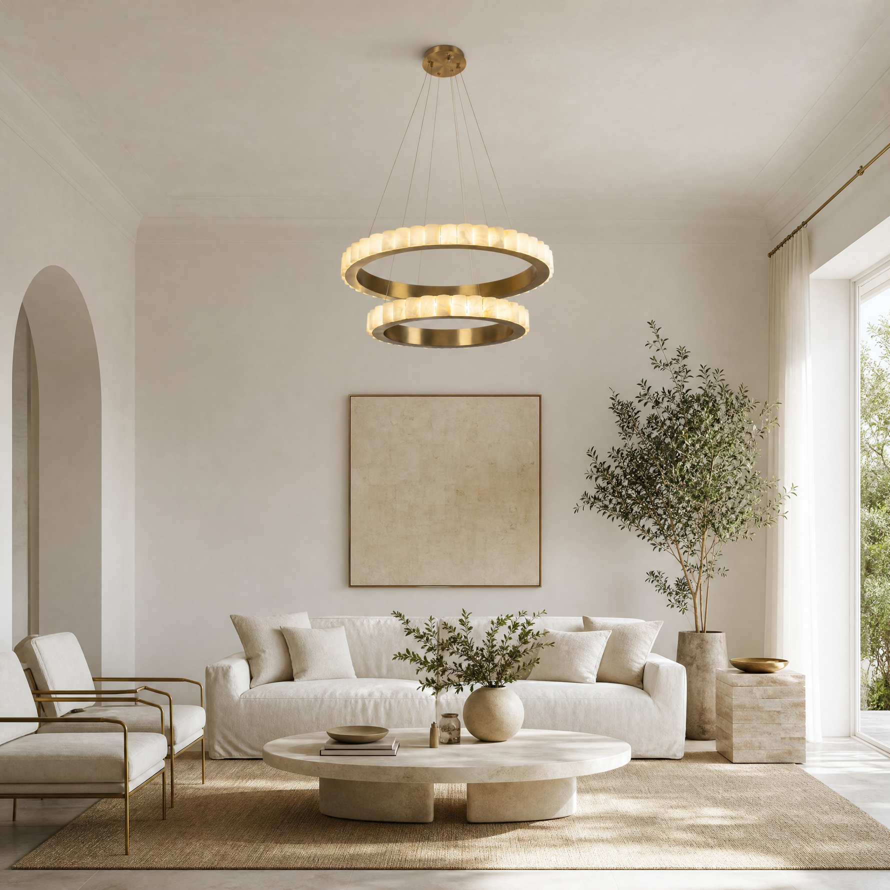 Votelle Alabaster Double Ring Chandelier