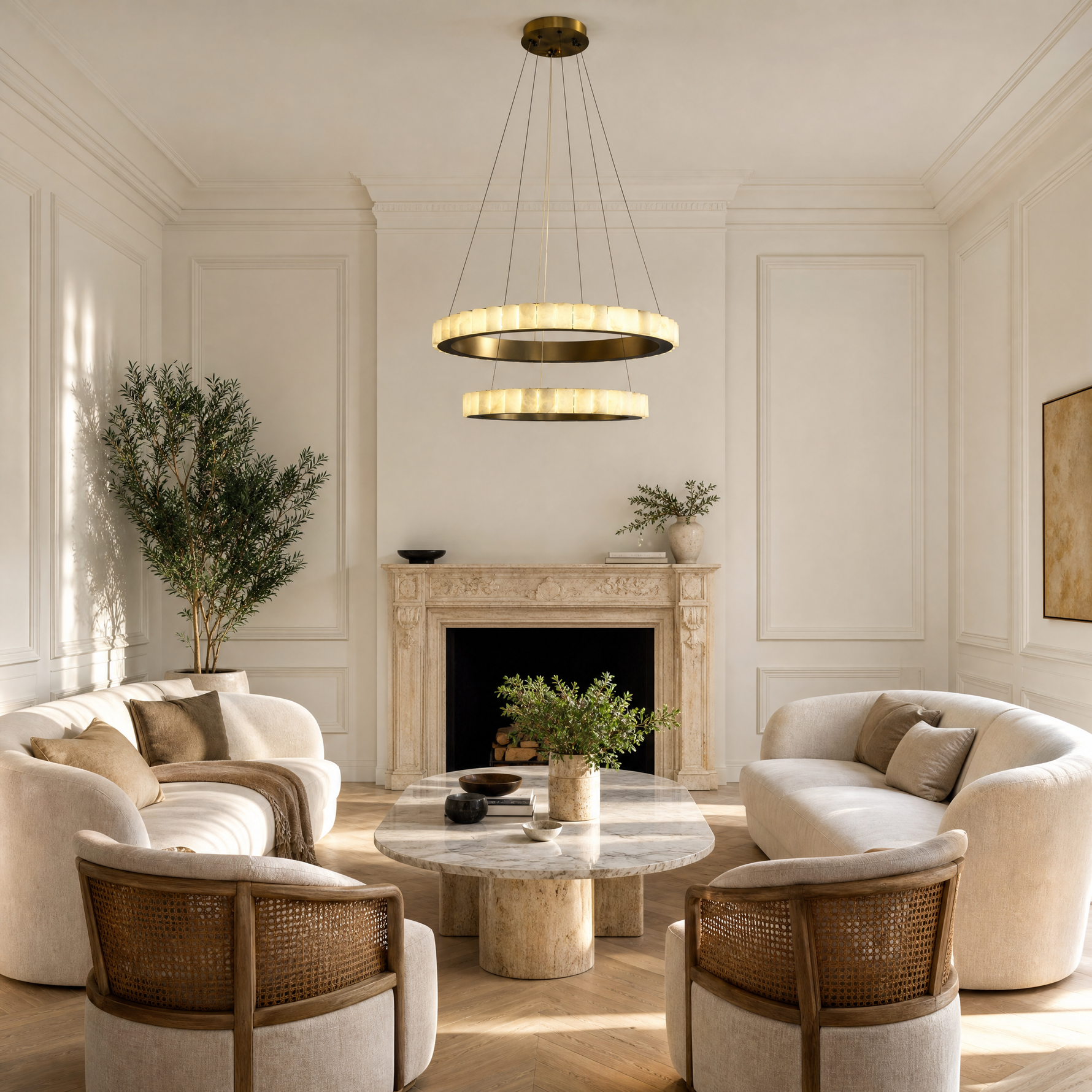 Votelle Alabaster Double Ring Chandelier