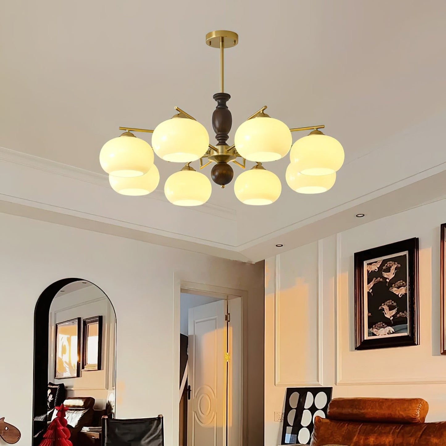 Walnut Beige Orb Chandelier - YIOSI