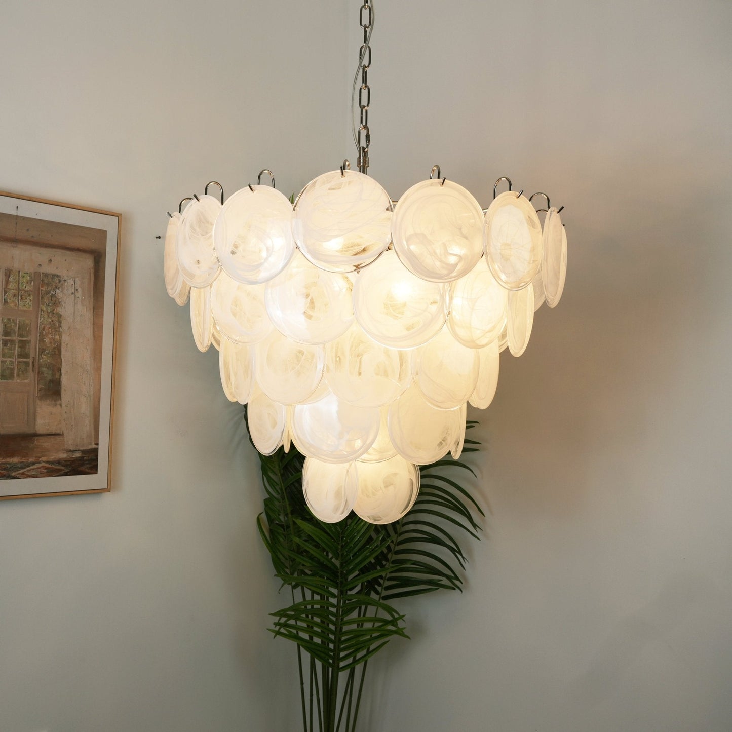 White Murano Disc Chandelier - YIOSI