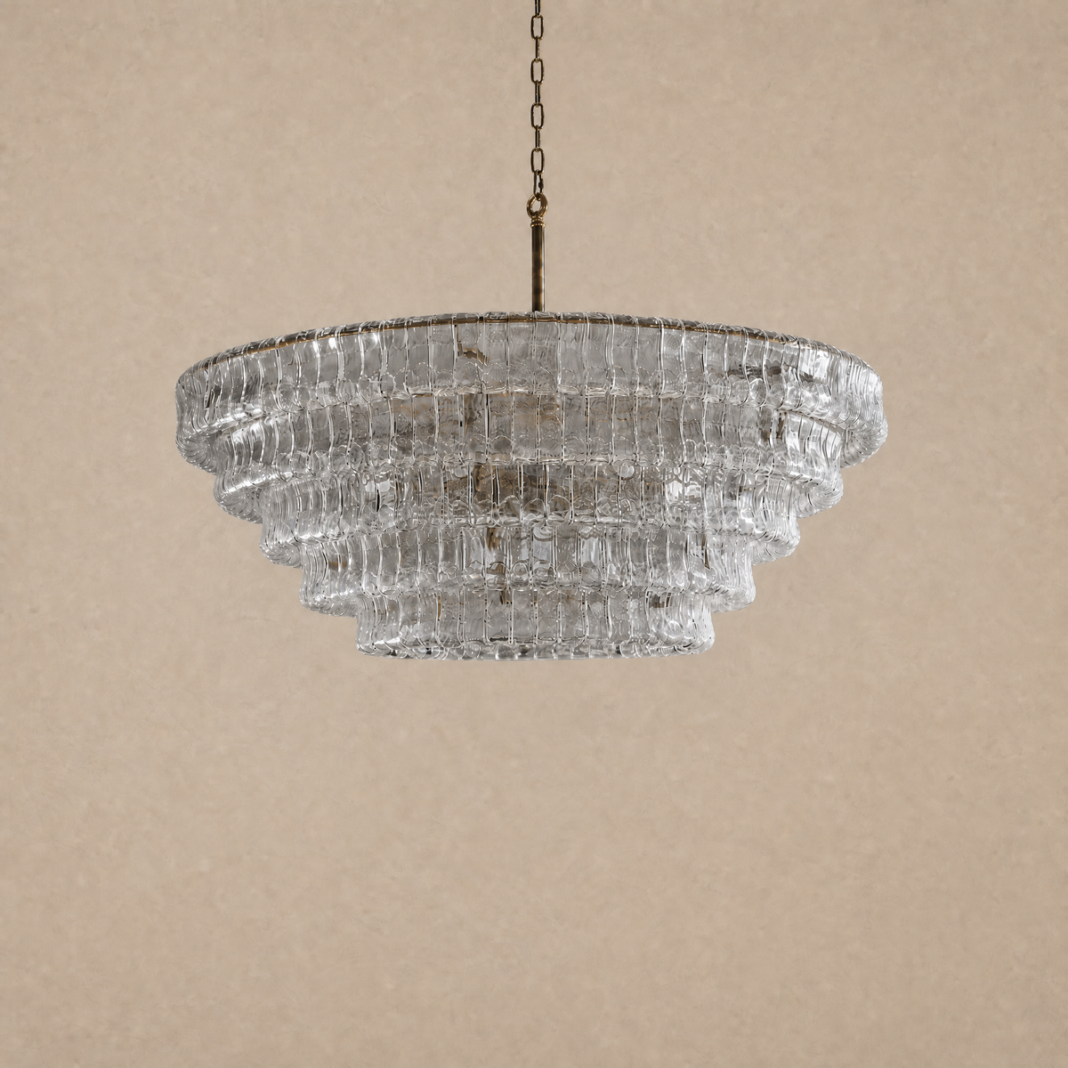Tiered Glass Chandelier in a bedroom