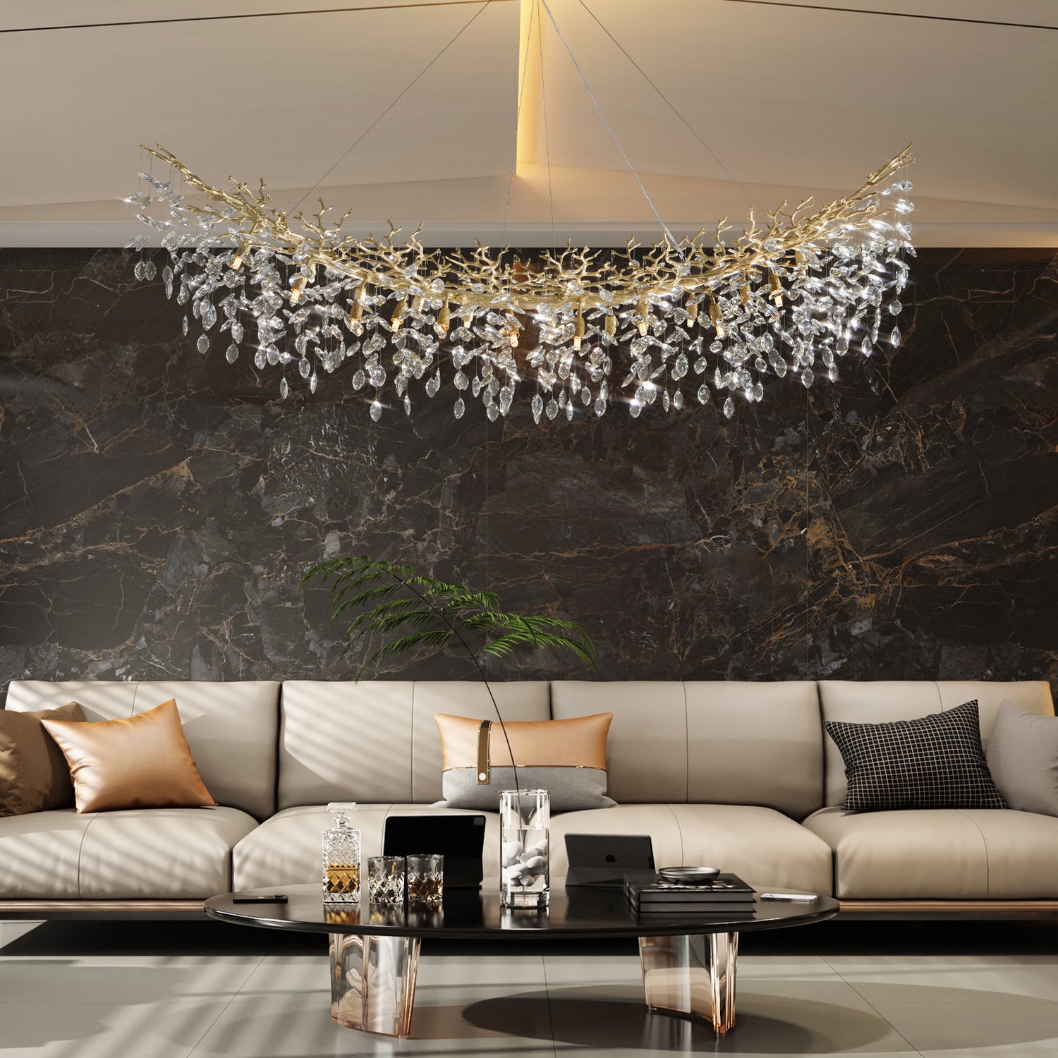 Marquise Curved Branch Linear Dining Pendant 1830 - Copper
